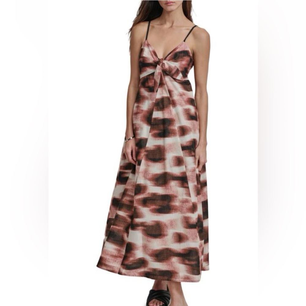 DKNY Tie-Front Printed Dress
